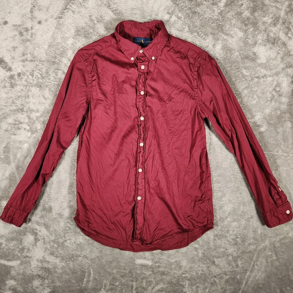 Ralph Lauren Shirt Boys Large 14-16 Burgundy Button-down Long Sleeve EUC